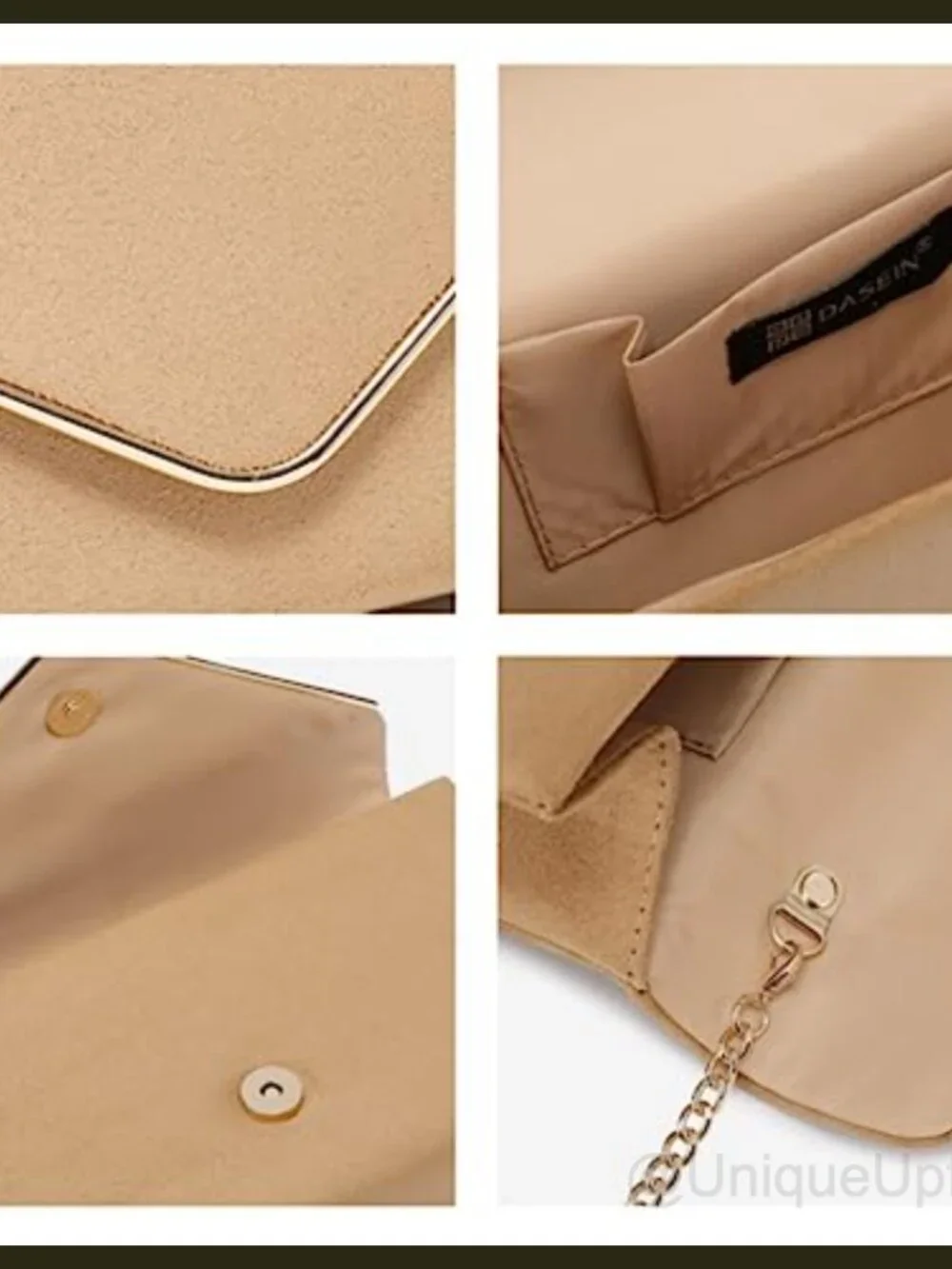 Faux Suede Clutch Evening Bag Removable Gold Chain Formal Party